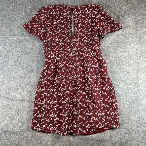 Lulus Dress Womens Medium Floral Support Wine Red Floral Print Knotted Mini - Picture 9 of 9